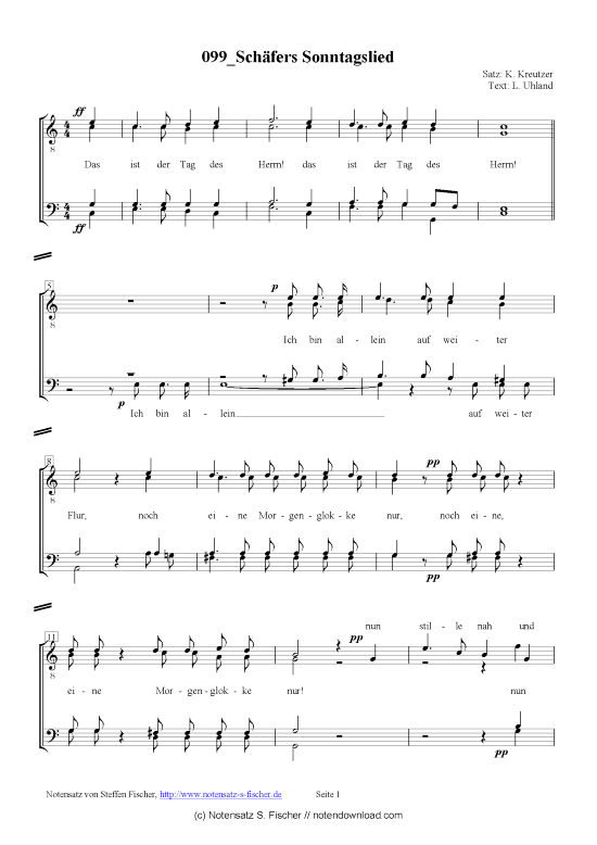 Product picture to: Schäfers Sonntagslied K. Kreutzer / L. Uhland 