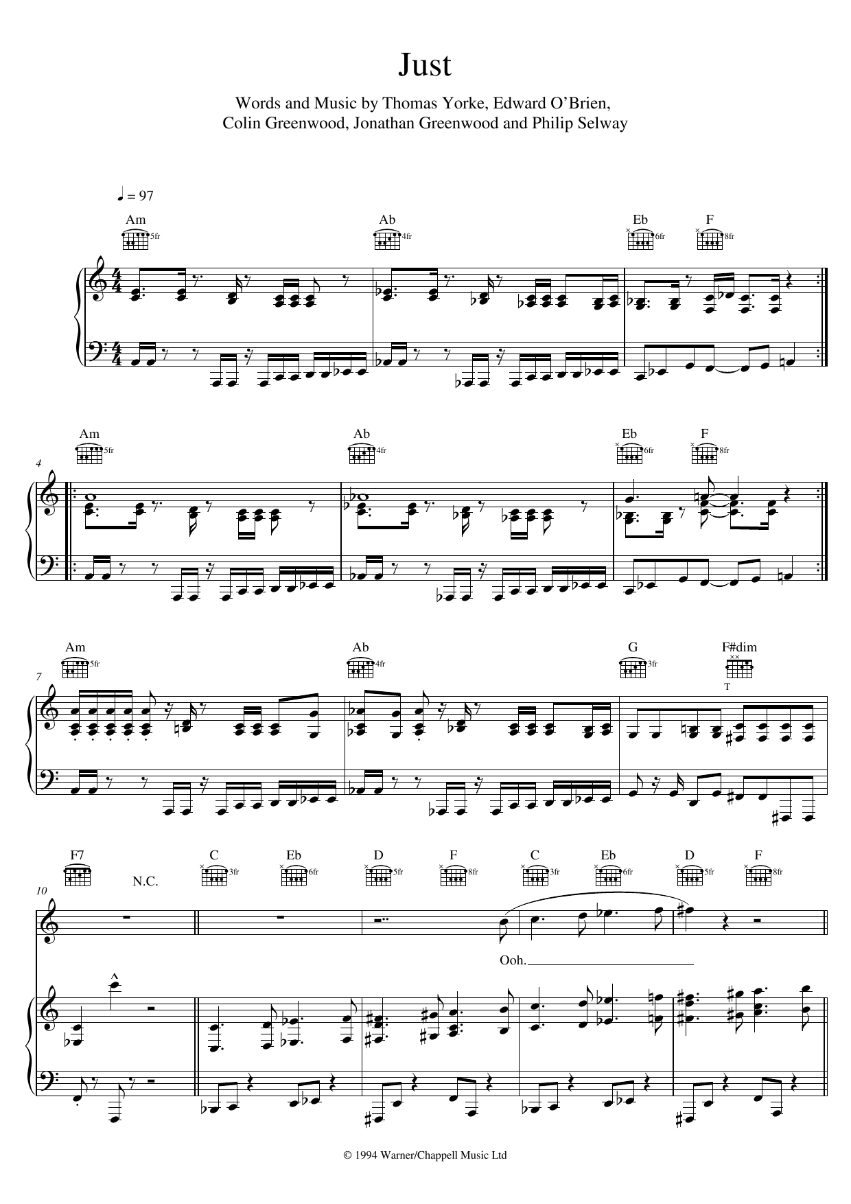 Produktgalerie: Seite 1 von 1 Just, Radiohead, Gesang, Gitarre, Klavier