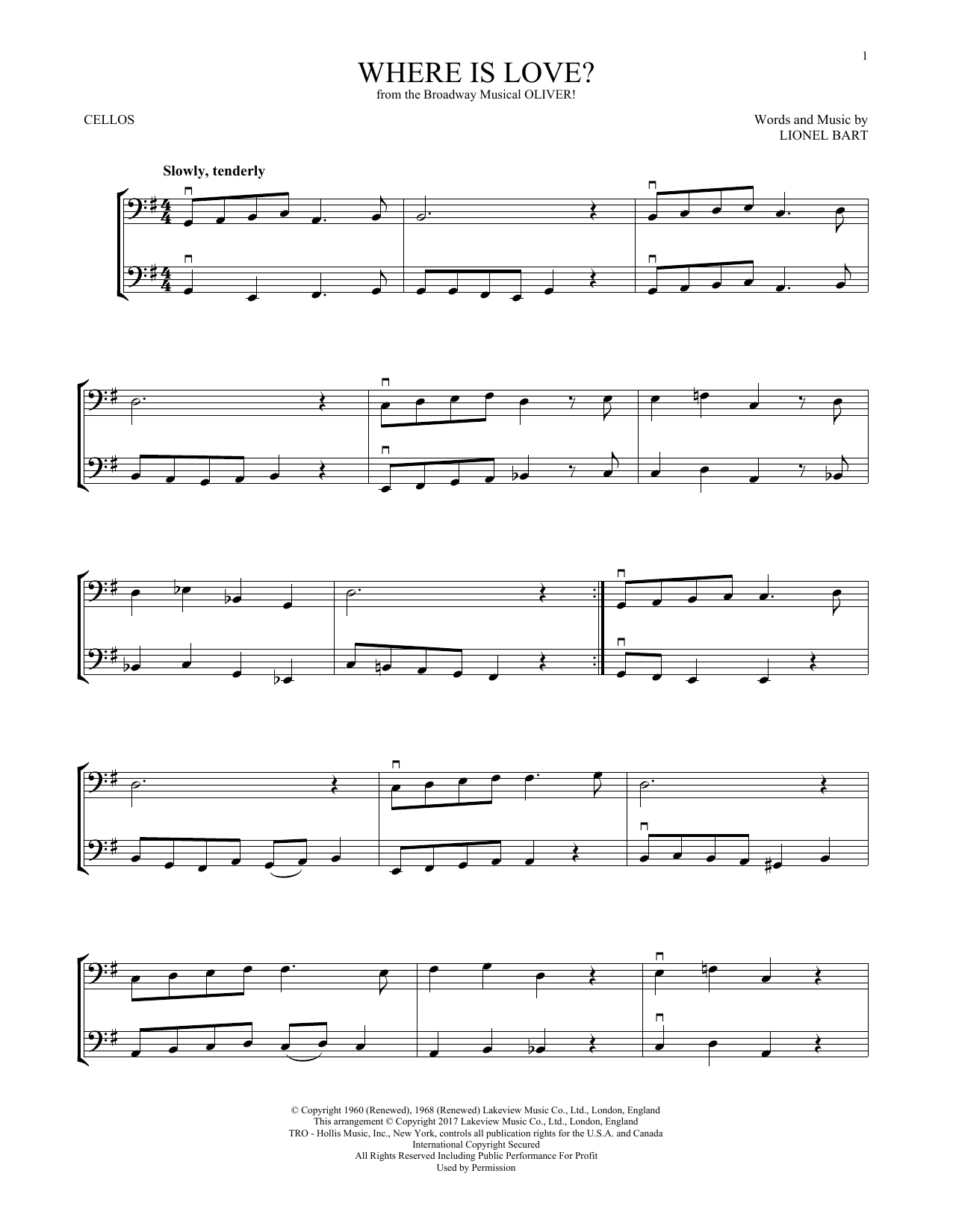 Produktgalerie: Seite 1 von 1 Where Is Love? (from Oliver), Lionel Bart, Violoncello