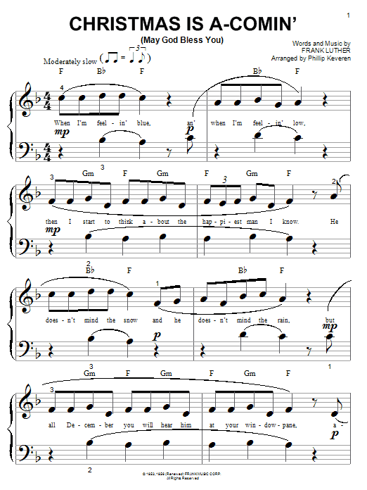 Product gallery: Page 1 of 1 Christmas Is A-Comin' (May God Bless You) (arr. Phillip Keveren), Frank Luther