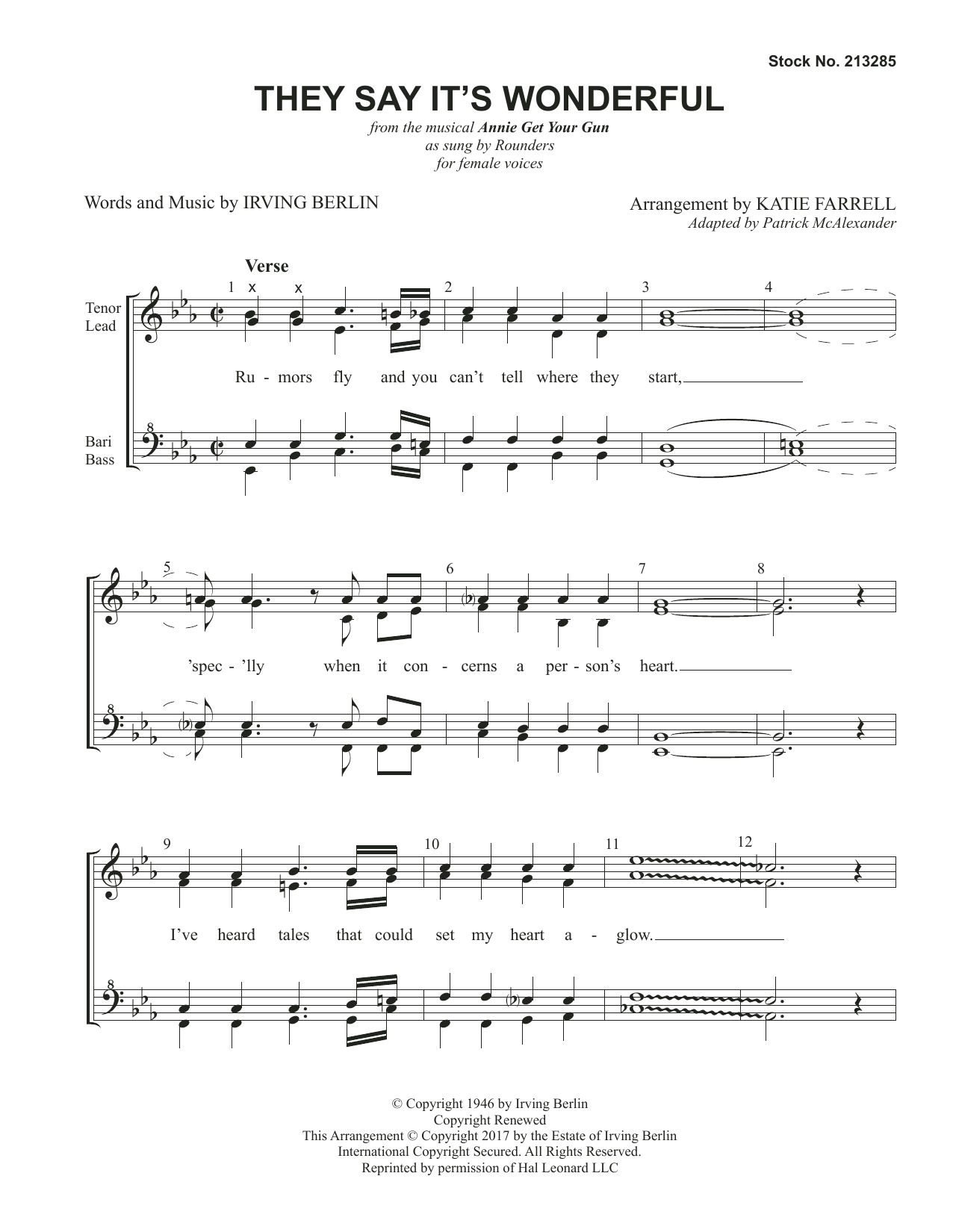 Product gallery: Page 1 of 1 They Say It's Wonderful (from Annie Get Your Gun) (arr. Katie Farrell), Irving Berlin