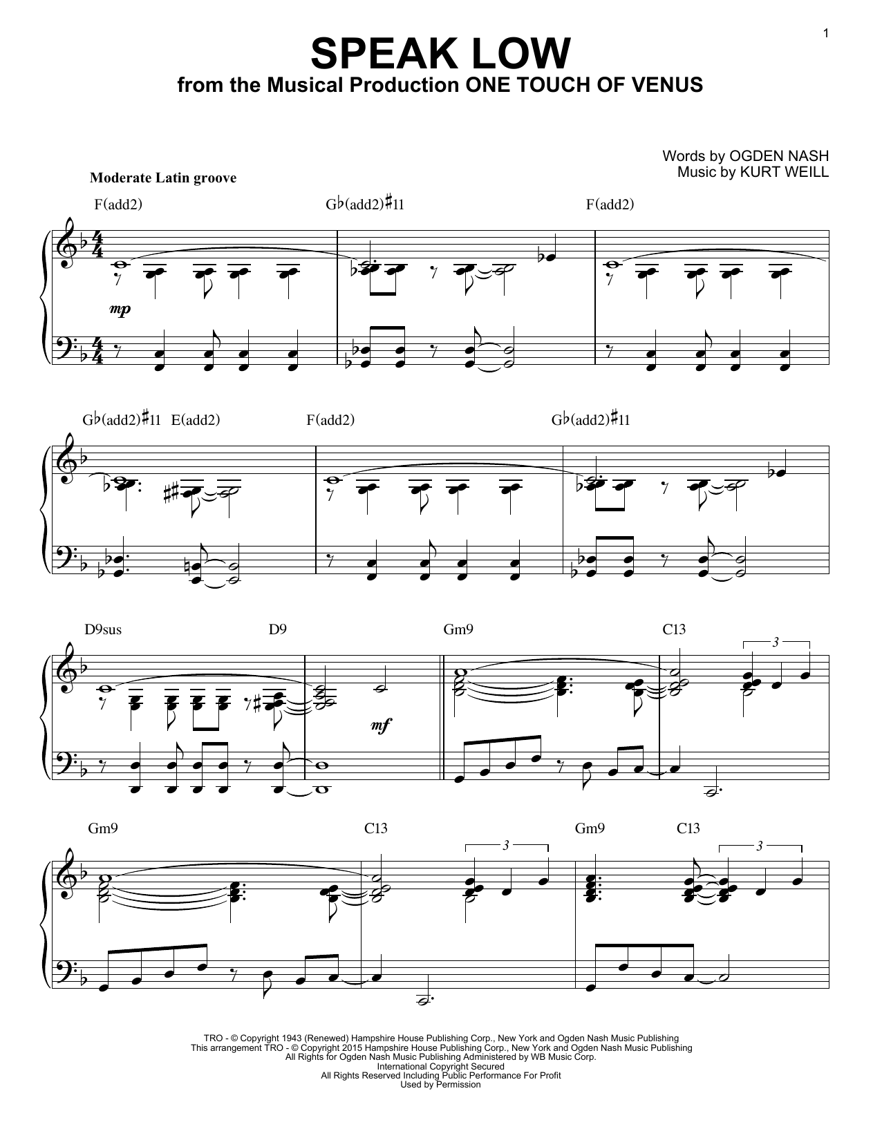 Produktbild zu: Speak Low [Jazz version] (arr. Brent Edstrom)