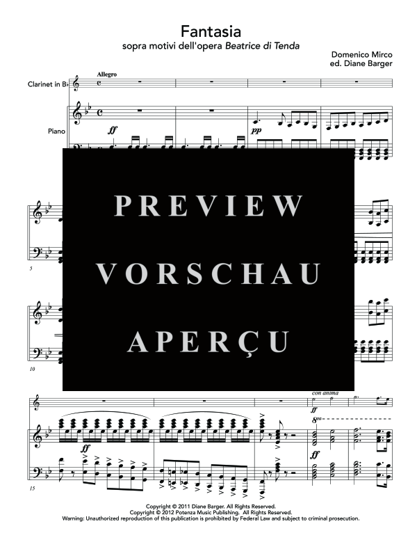 Product gallery: Page 5 of 11 Fantasia sopra motivi dell´opera Beatrice di Tenda, , (clarinet in Bb and piano)