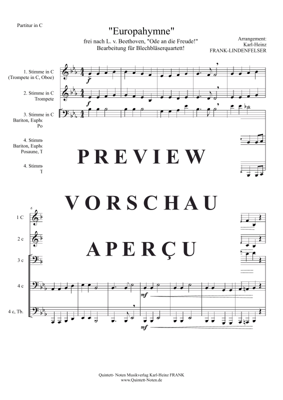 Produktgalerie: Seite 3 von 11 Europahymne (aus Ode an die Freude) , , flexibles Blechbläserquartett