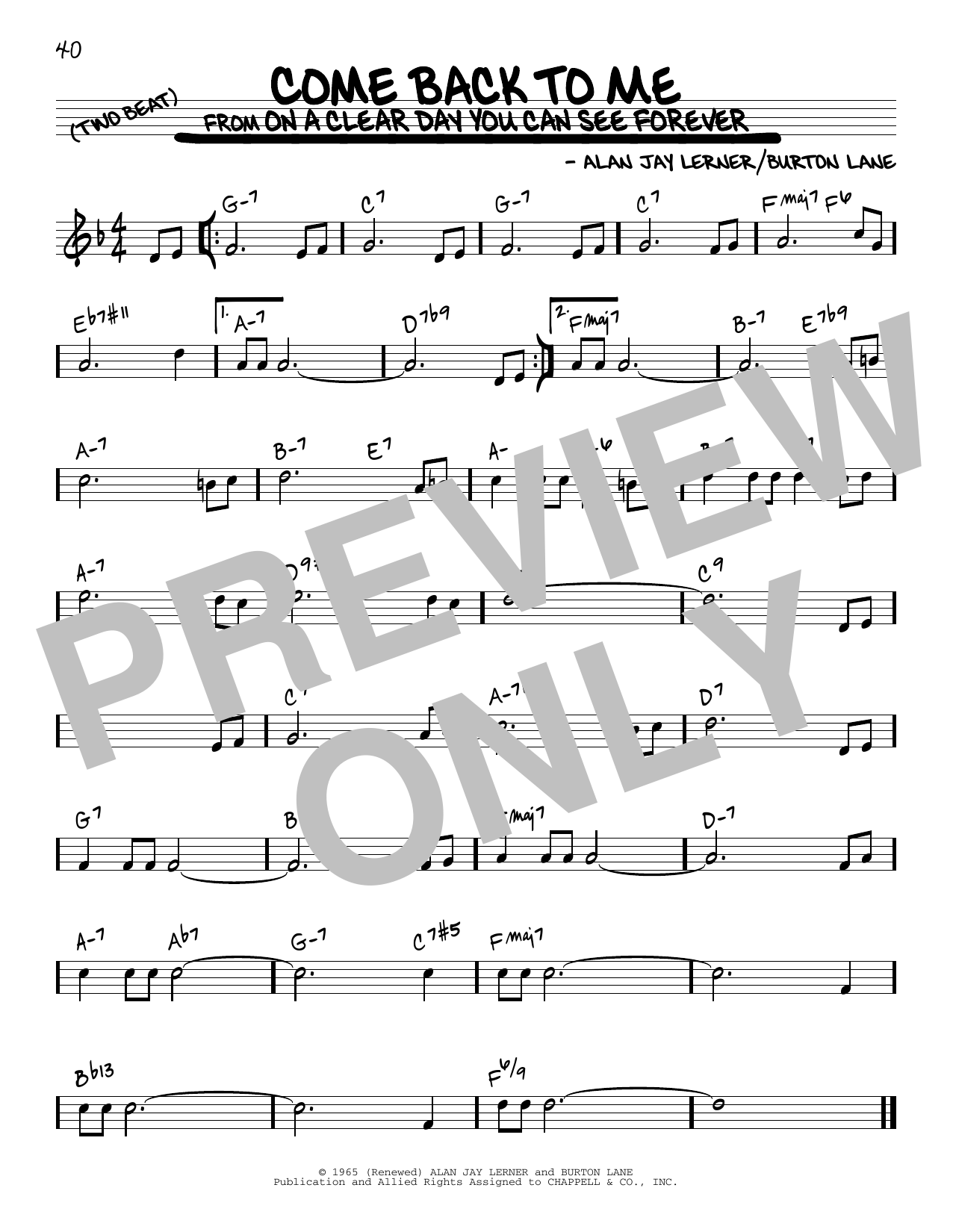 Product gallery: Page 1 of 1 Come Back To Me, Alan Jay Lerner