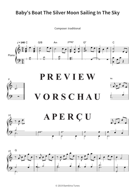 Produktgalerie: Seite 4 von 5 Baby´s Boat The Silver Moon Sailing In The Sky , , Klavier Solo