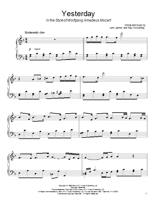 Product gallery: Page 1 of 1 Yesterday (in the style of Wolfgang Amadeus Mozart), The Beatles