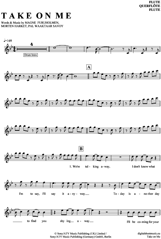 Product gallery: Page 1 of 4 Take on me , A-ha, (transverse flute)