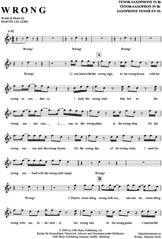 Product gallery: Page 1 of 4 Wrong , Depeche Mode, Tenor Saxophone