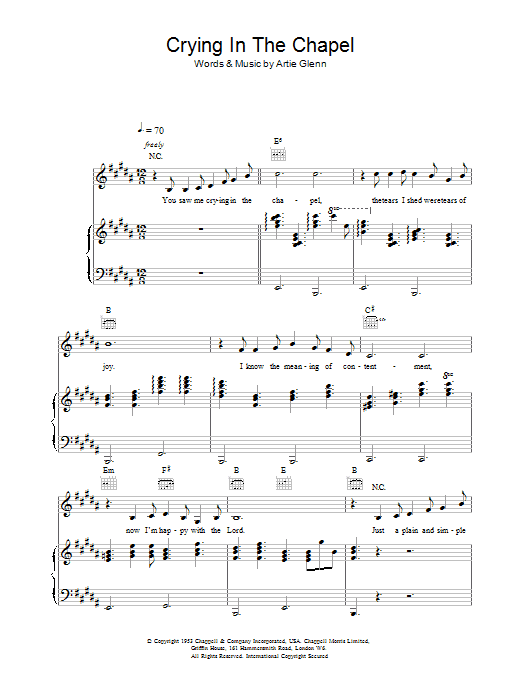 Produktgalerie: Seite 1 von 1 Crying In The Chapel, Elvis Presley, Gesang, Gitarre, Klavier