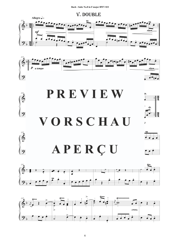 Produktgalerie: Seite 7 von 9 Suite No.8 in F-Dur BWV 833 - Complete Piano Version, , Klavier Solo
