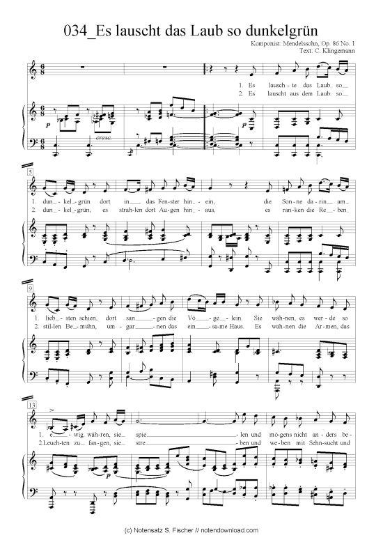 Product picture to: Es lauscht das Laub so dunkelgrün Felix Mendelssohn Bartholdy (1809-1947)