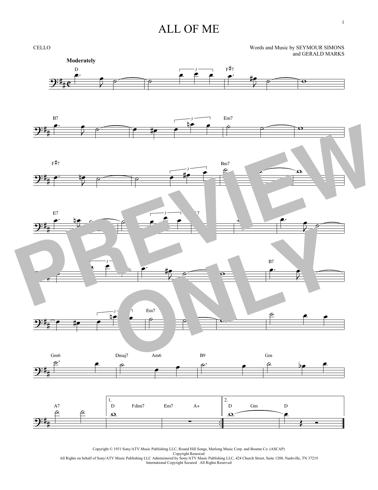 Produktgalerie: Seite 1 von 1 All Of Me, Gerald Marks, Violoncello