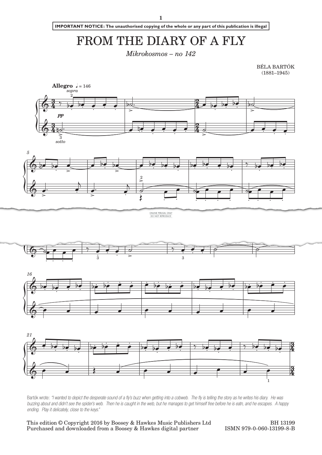 gallery: From the Diary of a Fly (from Mikrokosmos - No. 142), Bela Bartok