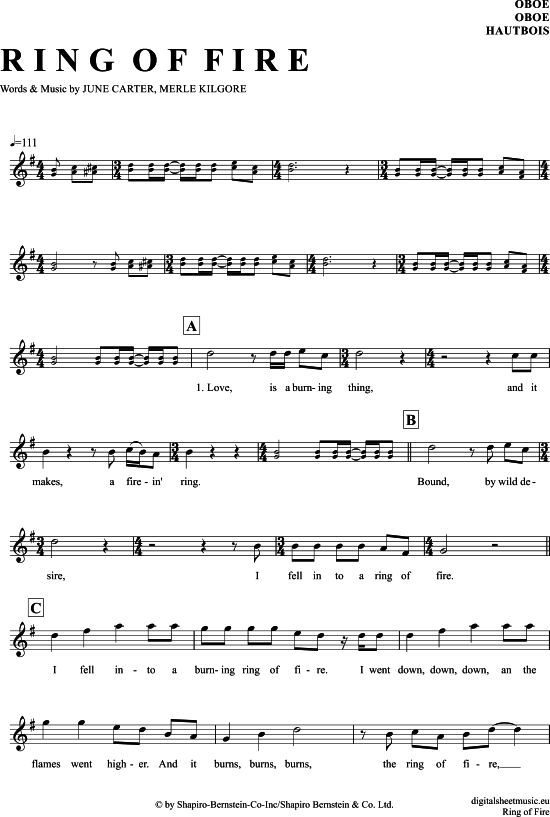 Produktgalerie: Seite 1 von 4 Ring of fire , Cash, Johnny, (Oboe)