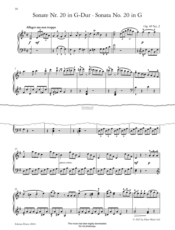 Produktgalerie: Seite 1 von 1 Sonata No. 20 in G, Op. 49 No. 2, Ludwig van Beethoven, Klavier