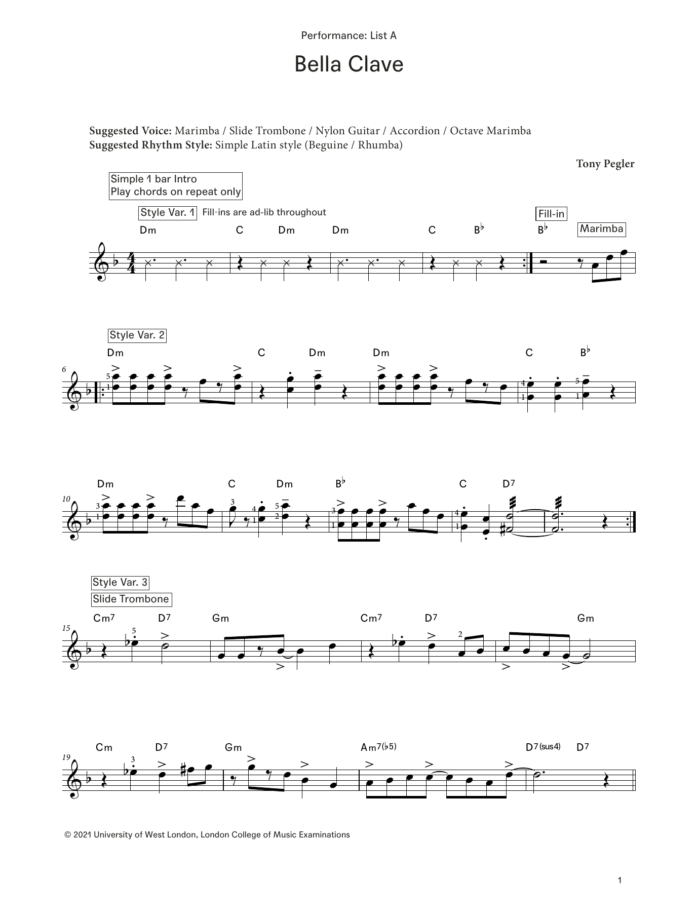 Produktgalerie: Seite 1 von 1 Bella Clave (from LCME Electronic Keyboard Grade 6 List A), Tony Pegler, Klavier