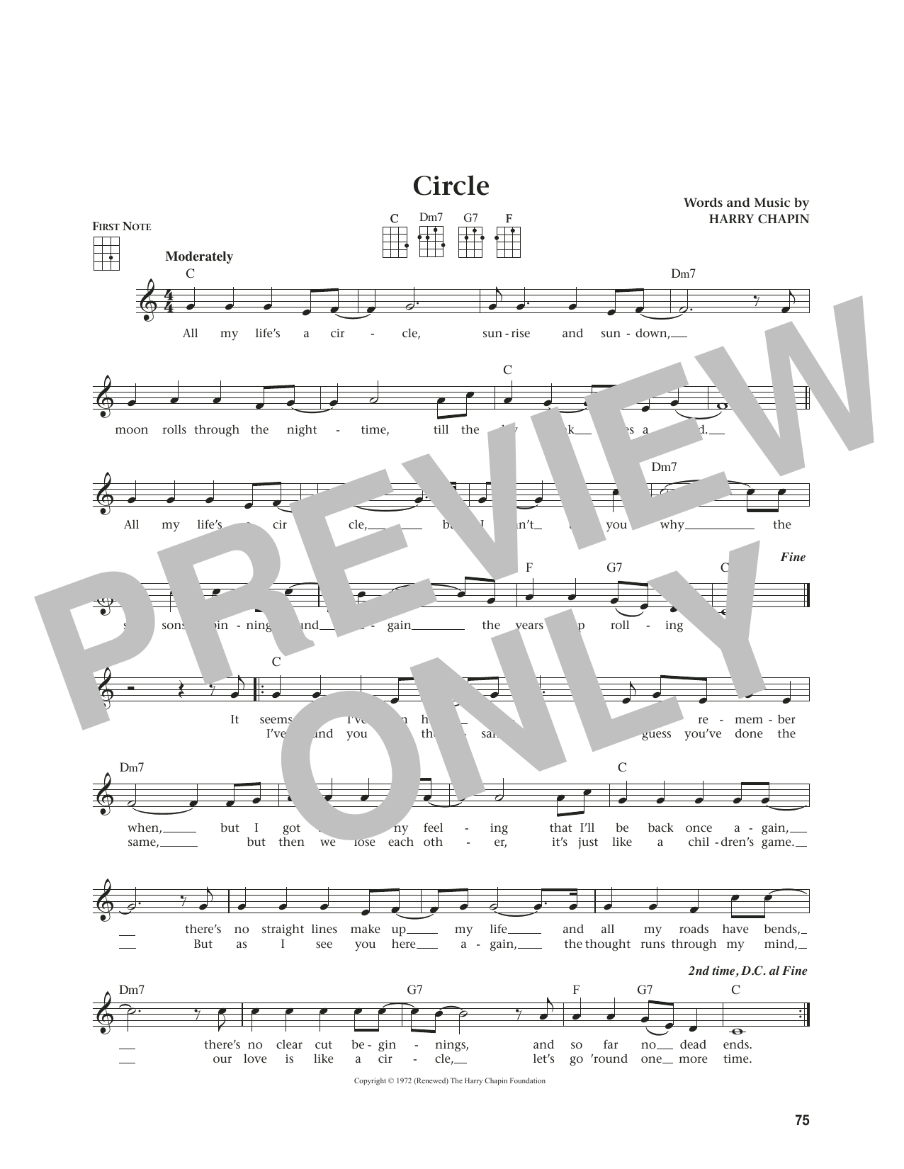 Product gallery: Page 1 of 1 Circle (Circles) (from The Daily Ukulele) (arr. Jim Beloff), Harry Chapin
