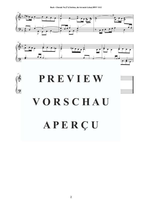 Produktgalerie: Seite 3 von 3 Choral No.27 in F-Dur (Christus, der ist mein Leben) BWV 1112, , Klavier Solo