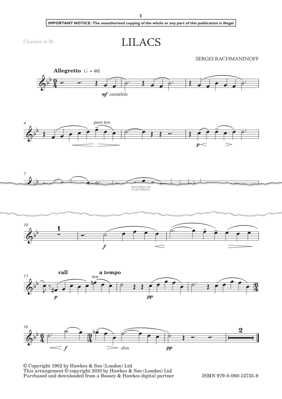 Produktgalerie: Seite 1 von 1 Lilacs, Sergei Rachmaninoff, Klarinette, Klavier