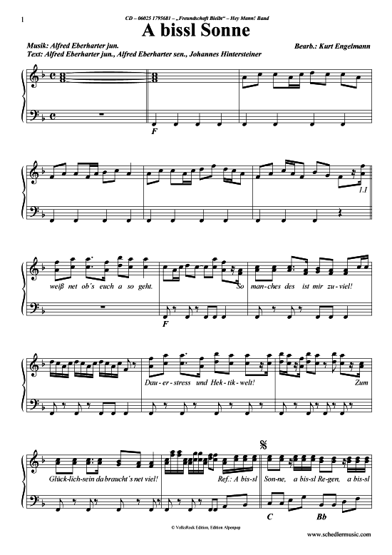 Produktgalerie: Seite 1 von 5 A Bissl Sonne , Hey Mann! Band , Klavier und Gesang