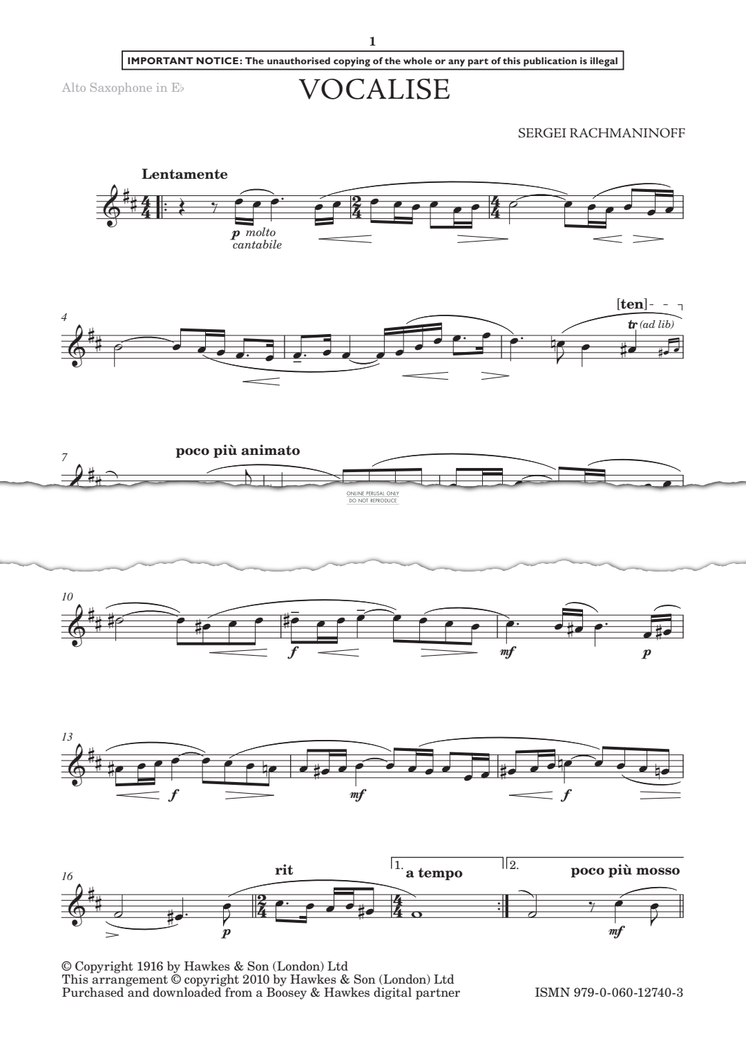 Produktgalerie: Seite 1 von 1 Vocalise, Sergei Rachmaninoff, Klavier, Saxophon