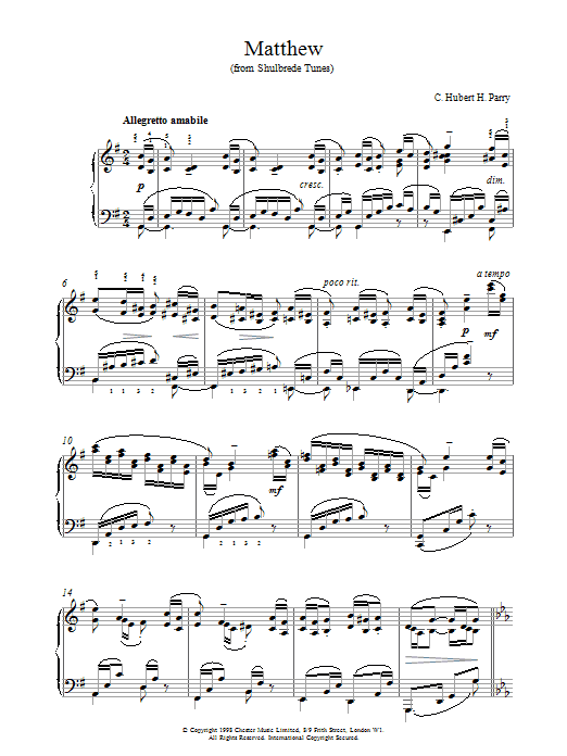 Product gallery: Page 1 of 1 Matthew From Shulbrede Tunes, Hubert Parry