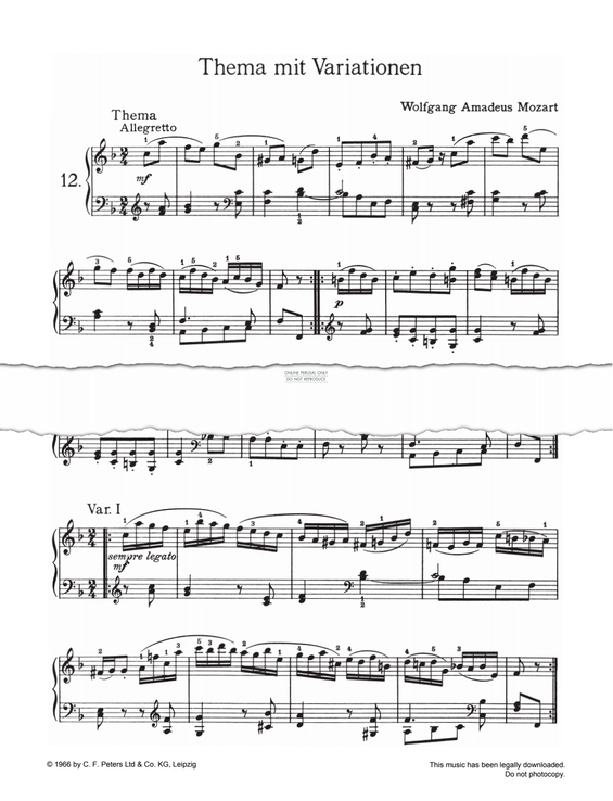Produktgalerie: Seite 1 von 1 Thema mit Variationen, Wolfgang Amadeus Mozart, Klavier