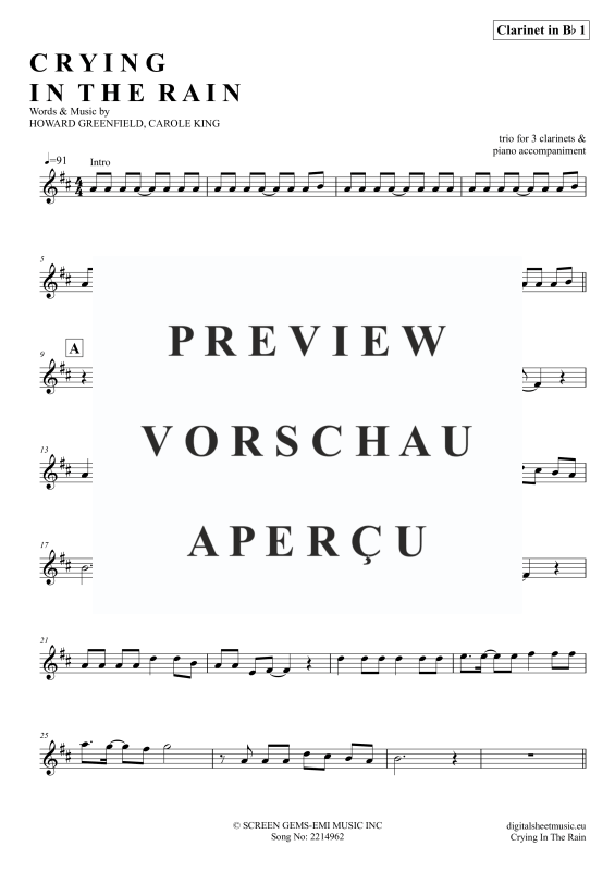 Produktgalerie: Seite 8 von 11 Crying In The Rain, A-Ha, (Klarinetten Trio + Klavier)