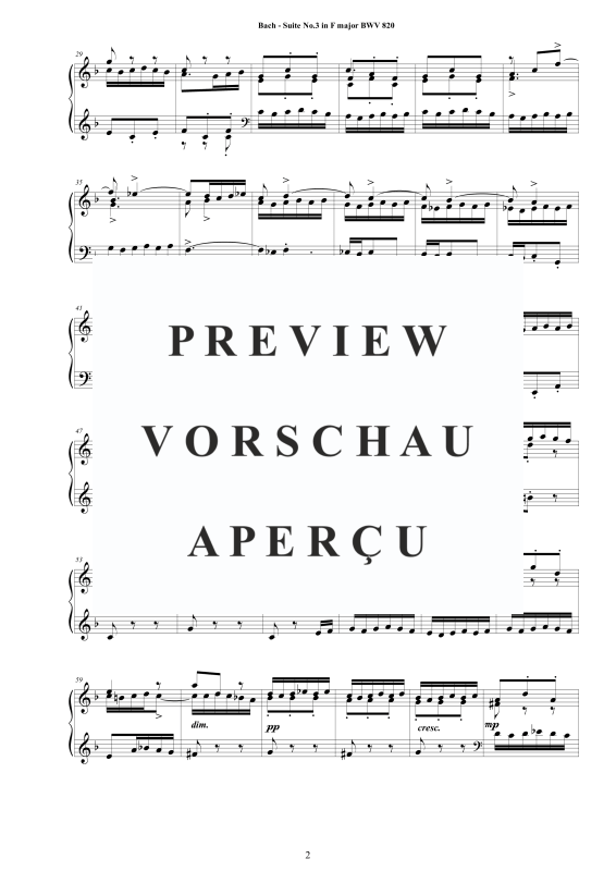 Produktgalerie: Seite 3 von 8 Piano Suite No.3 in F-Dur BWV 820 - Complete Piano Version, , Klavier Solo