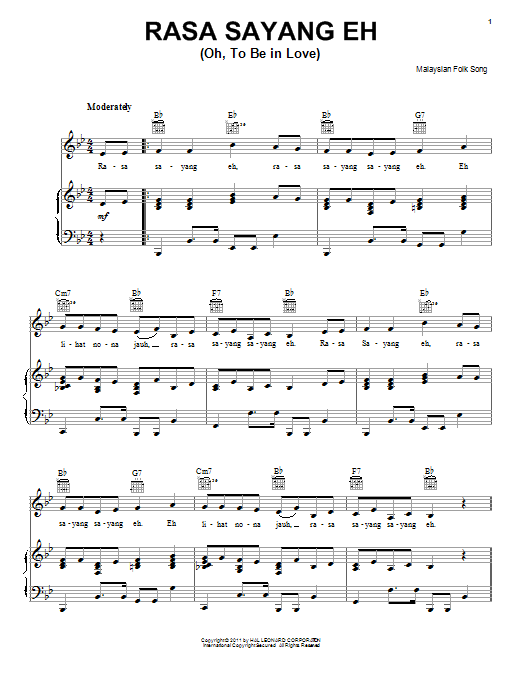 Produktgalerie: Seite 1 von 1 Rasa Sayang Eh (Oh, To Be In Love), Malaysian Folksong, Gesang, Gitarre, Klavier