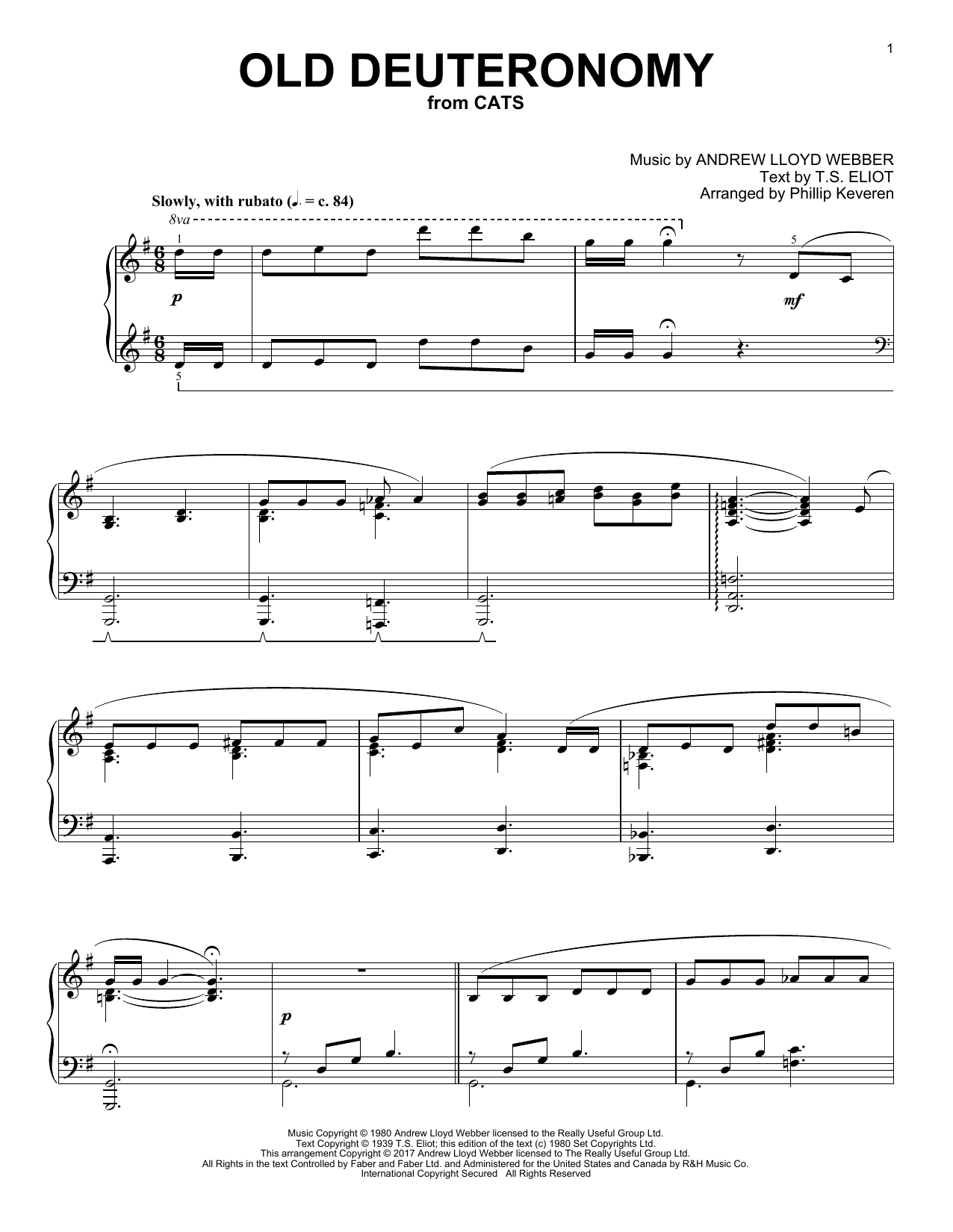 Product gallery: Page 1 of 1 Old Deuteronomy (from Cats) (arr. Phillip Keveren), Andrew Lloyd Webber