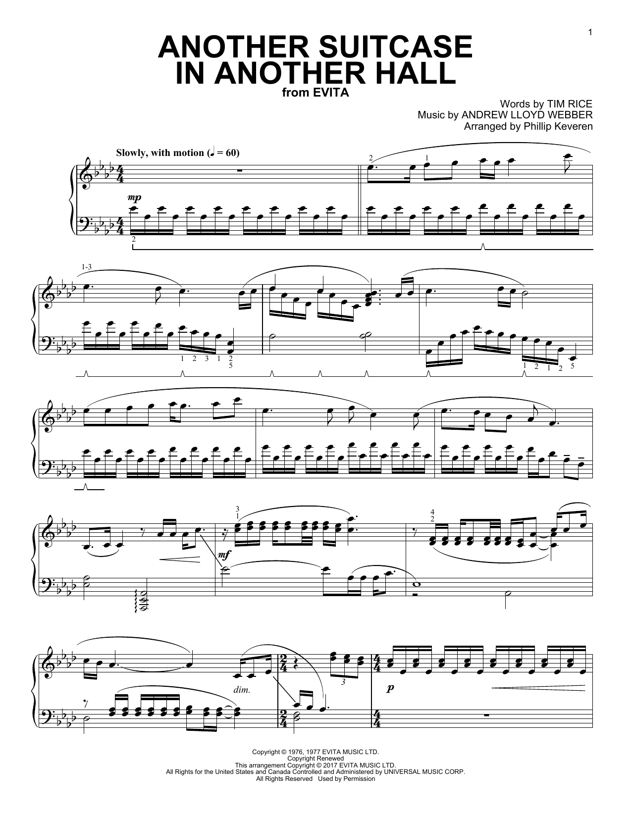 Product gallery: Page 1 of 1 Another Suitcase In Another Hall (arr. Phillip Keveren), Andrew Lloyd Webber
