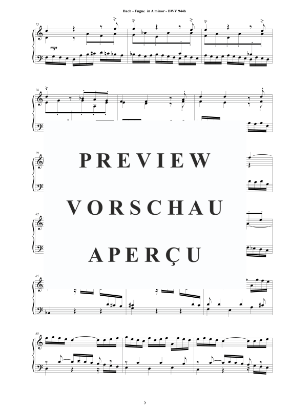 Produktgalerie: Seite 6 von 11 Fuge in A-Moll BWV 944b - Piano Version, , Klavier Solo
