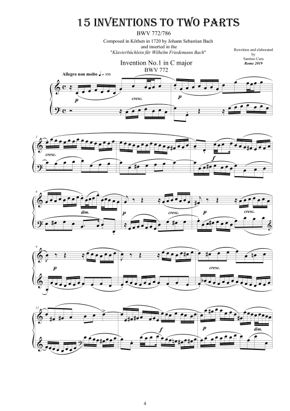 Produktgalerie: Seite 1 von 11 Inventionen und Sinfonien für zwei und drei Stimmen, , Klavier Solo - aus dem Klavierbüchlein von Wilhelm Friedemann Bach