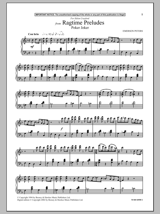Product gallery: Page 1 of 1 Poker Joker (from Ragtime Preludes), Emerson Peters