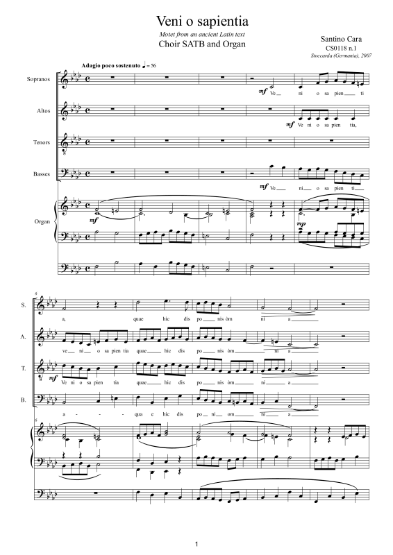 Produktbild zu: Veni o sapientia - MotetteSantino Cara