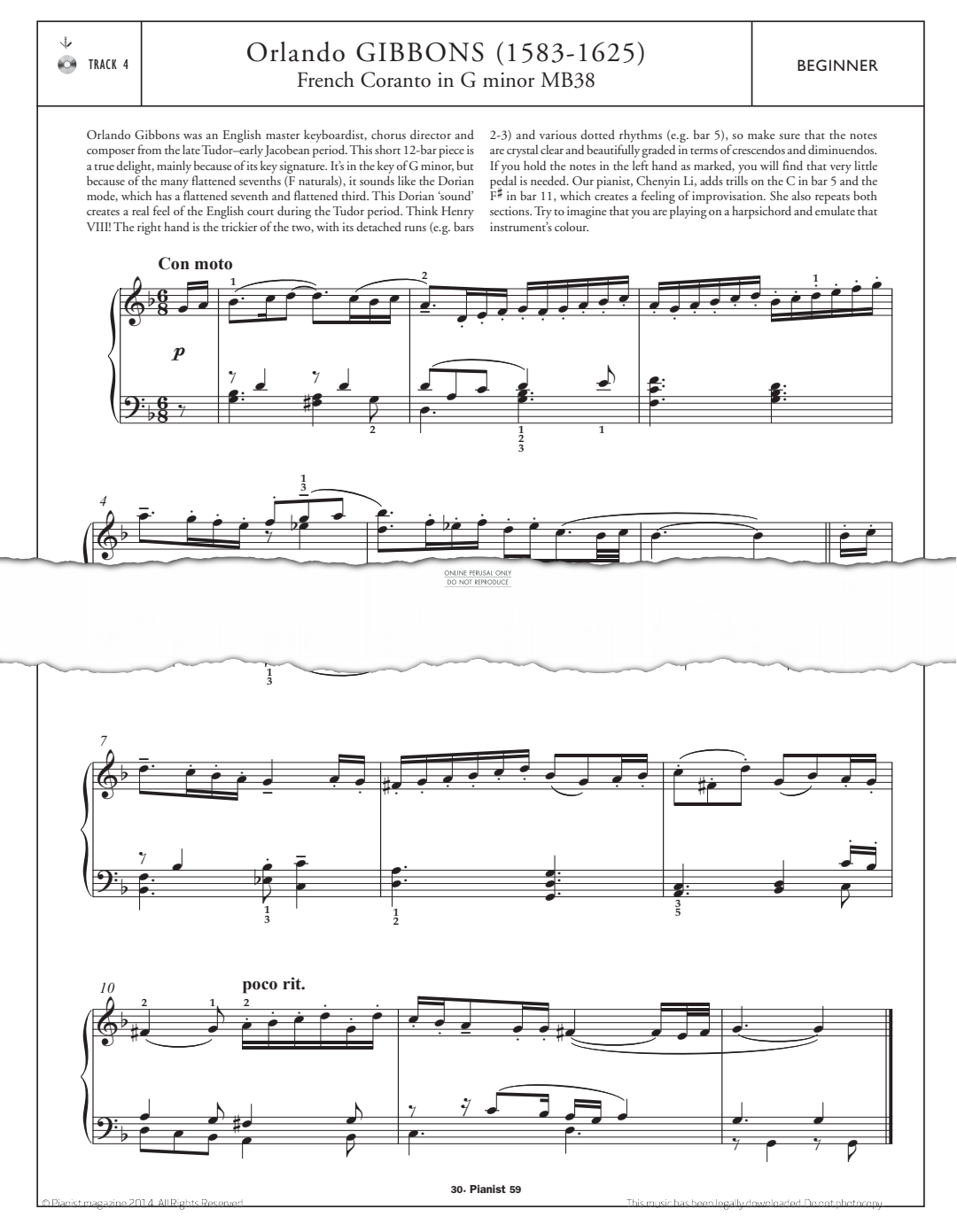 Product gallery: Page 1 of 1 French Coranto in G minor, Orlando Gibbons