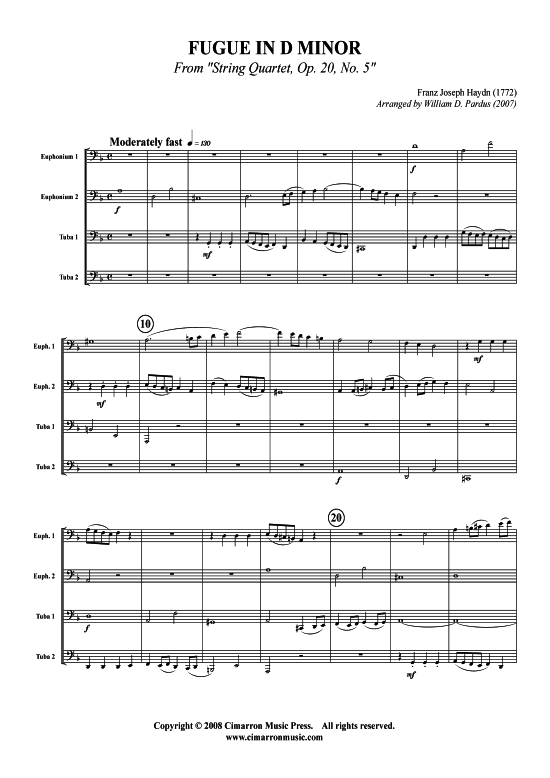 Product picture to: Fuge in D-Moll Franz Joseph Haydn (aus: Streichquartett, op. 20, Nr. 5)