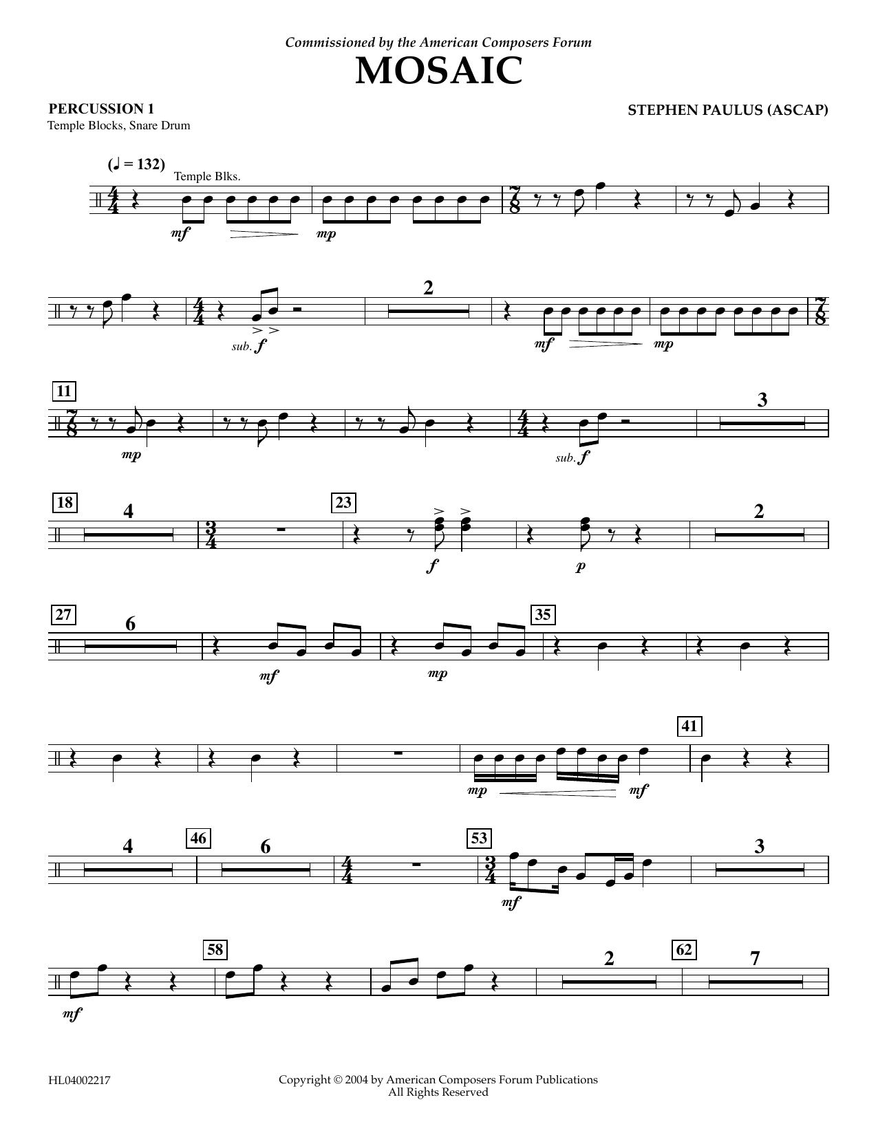 Produktgalerie: Seite 1 von 1 Mosaic - Percussion 1, Stephen Paulus, Ensemble