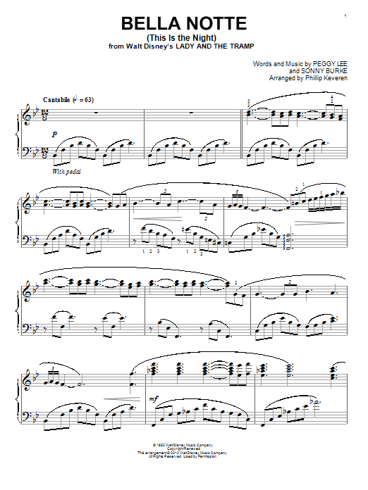 Product gallery: Page 1 of 1 Bella Notte (This Is The Night) [Classical version] (from Lady And The Tramp) (arr. Phillip Keveren), Peggy Lee