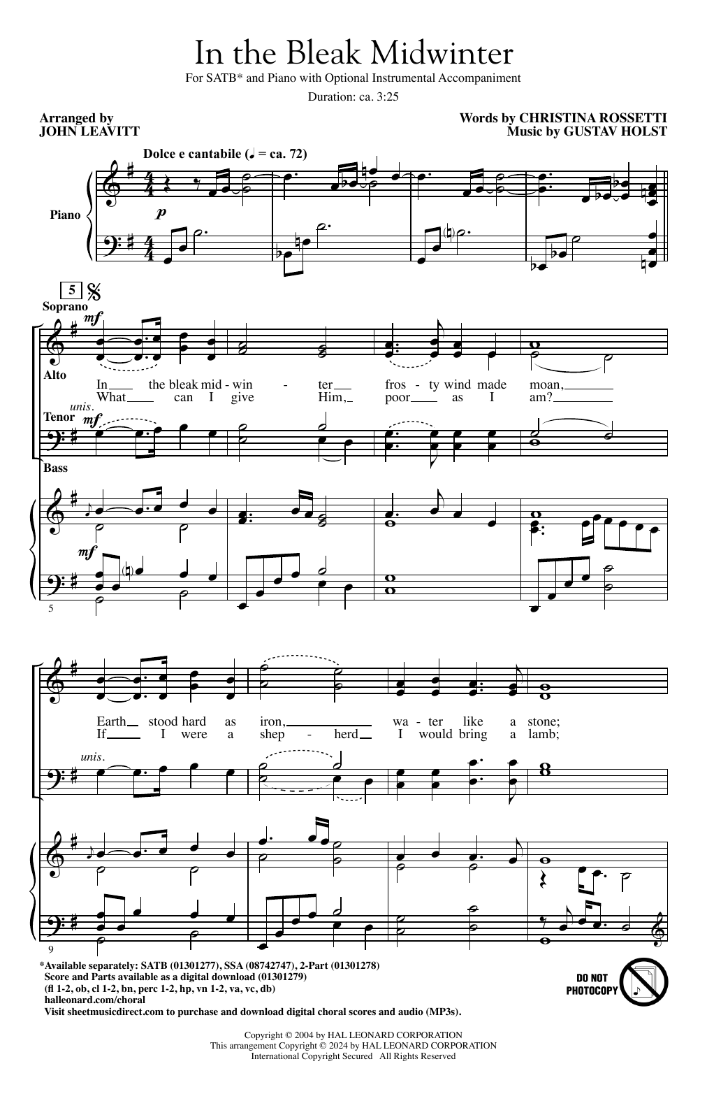 Product gallery: Page 1 of 1 In The Bleak Midwinter (arr. John Leavitt), Gustav Holst