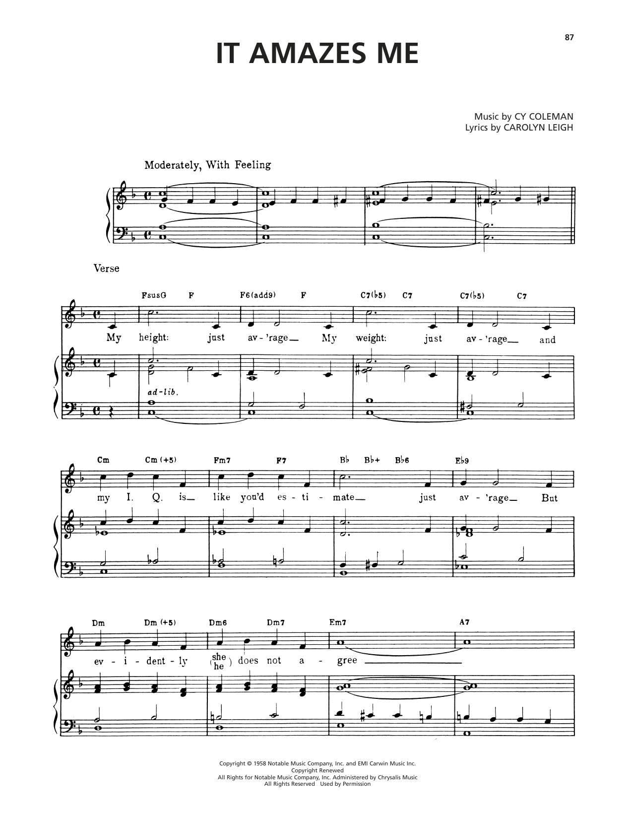 Produktgalerie: Seite 1 von 1 It Amazes Me (from Wildcat), Cy Coleman, Gesang, Gitarre, Klavier