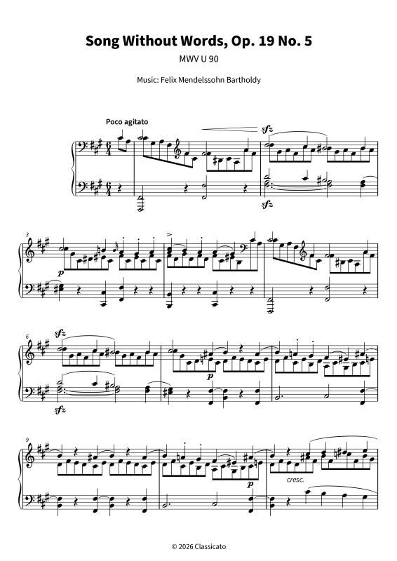Product gallery: Page 1 of 10 Song Without Words, Op. 19 No. 5, , Solo Piano
