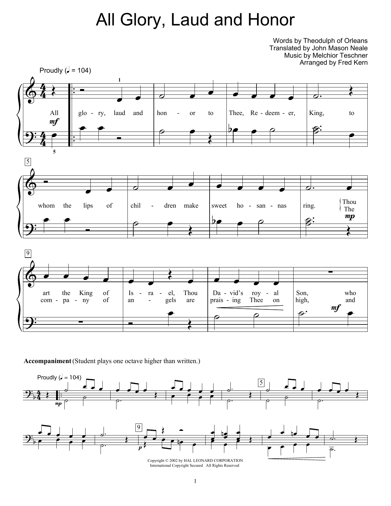 Product picture to: All Glory, Laud And Honor (arr. Fred Kern)