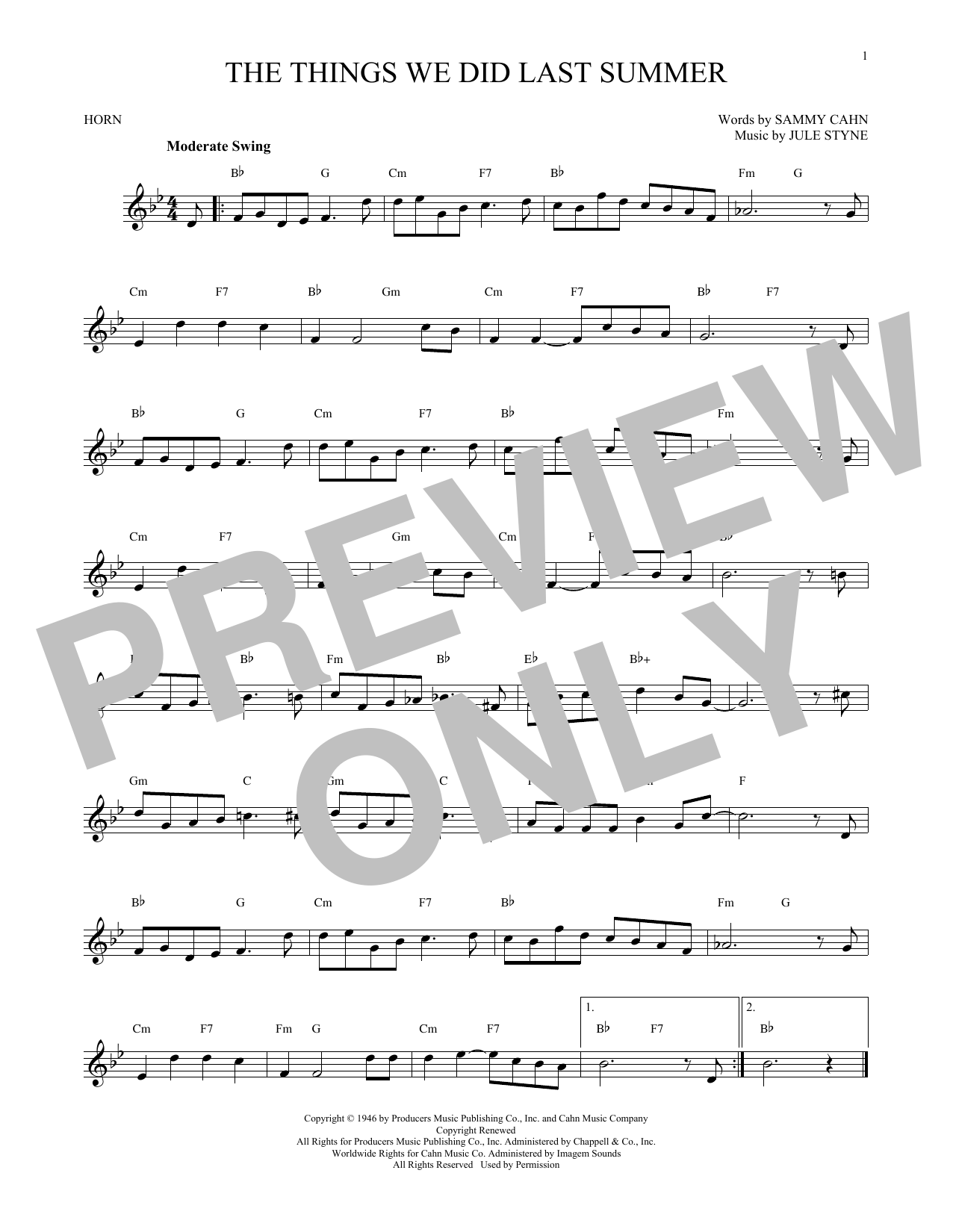 Produktgalerie: Seite 1 von 1 The Things We Did Last Summer, Jule Styne, Horn