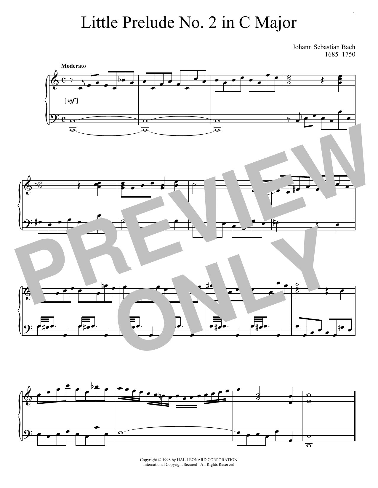 Produktgalerie: Seite 1 von 1 Little Prelude No. 2 in C Major, Johann Sebastian Bach, Klavier