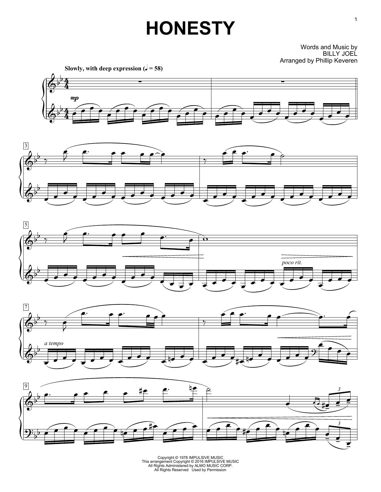 Product gallery: Page 1 of 1 Honesty [Classical version] (arr. Phillip Keveren), Billy Joel