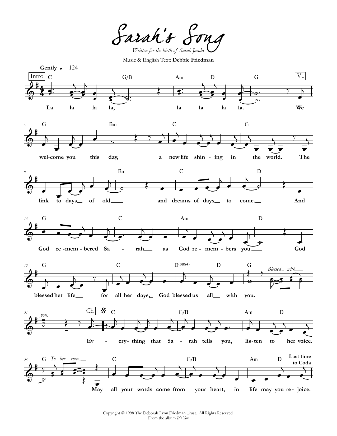 Product gallery: Page 1 of 1 Sarah's Song, Debbie Friedman