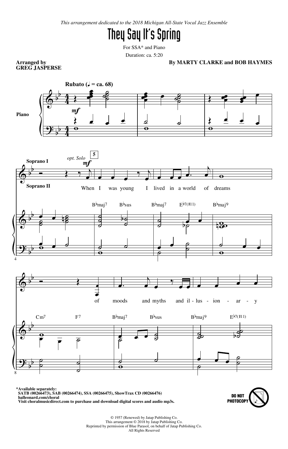 Produktgalerie: Seite 1 von 1 They Say It's Spring, Greg Jasperse, Chor